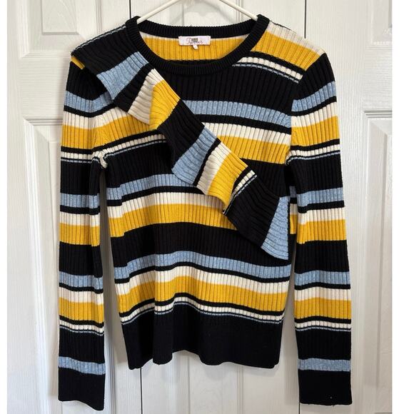 Parker Montego Striped Ruffle Accent Wool Blend Sweater Small - Picture 2 of 6